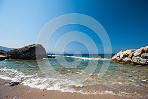 Beach, Stones, sea, sand. Quiet vacation by the water.