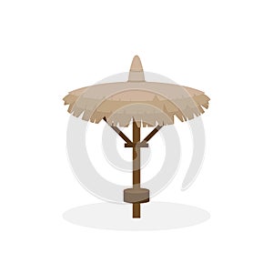 Beach straw umbrella in flat style. Straw sunshade. Vector illustration