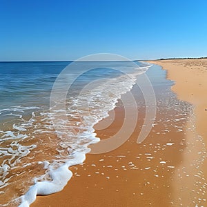 Beach stretches into the distance under clear blue sky