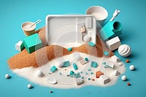 beach of Styrofoam and plastic debris, washing up on the shore AI generation