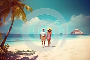 Beach summer couple on island vacation holiday, AI generated