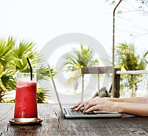 Beach Summer Holiday Vacation Traveling Laptop Technology Concept