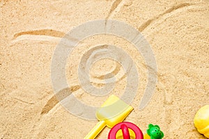 Beach Summer Sun Sand Kids Toys and bottle water slippers and Sunscreen