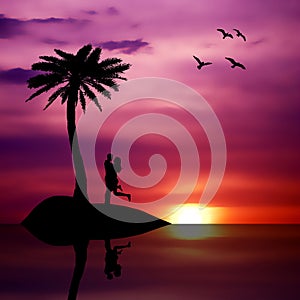 Beach summer sunset love isolated couple