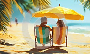 Beach summer umbrella. Beach summer couple on isla