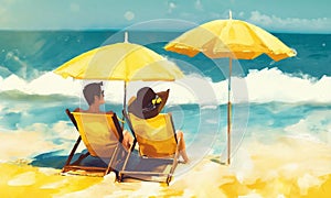 Beach summer umbrella. Beach summer couple on isla