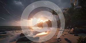 beach sun relaxation ocean paradise Hyper-realistic textu generative AI