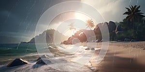 beach sun relaxation ocean paradise Hyper-realistic textu one generative AI