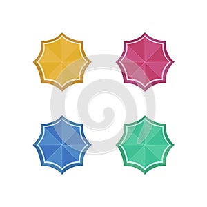 Beach sun umbrellas top view vector icons. Set of parasol with colored striped pattern vector illustration EPS10