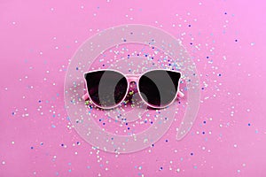 Beach sunglasses summer concept on colorful background