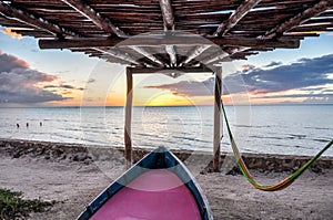 Beach sunset in a Boat Bed Canopy at Holbox Island