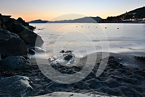 Beach at sunset. Cavi di Lavagna. Liguria, Italy