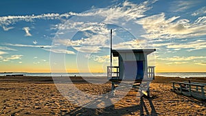 Beach sunset in Los Angeles with LifeGuard Tower