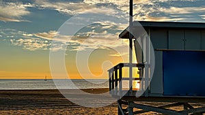 Beach sunset in Los Angeles with LifeGuard Tower