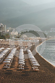 Beach with sunshades in Montenegro