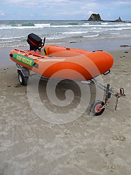 Beach: surf life-saving inflatable boat