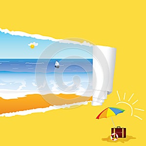 Beach with tearing paper vector illustration