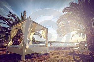 Beach tent bed at Adriatic sea