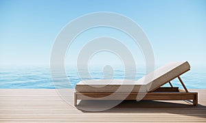 Beach Terrace Modern Luxury Villa Hotel with Beach Chair, Sea and Sky view, 3D Rendering