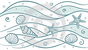Beach Themed Seamless Pattern with Seashells & Starfish, vector design Generative AI