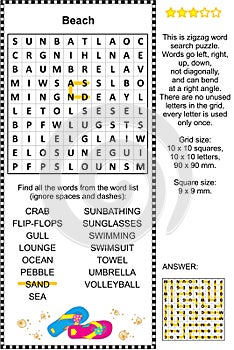 Beach themed wordsearch puzzle