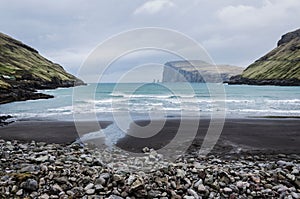 Beach in Tjornuvik, village in Streymoy, Faroe Islands, Northern Europe, view to Risin og Kellingin