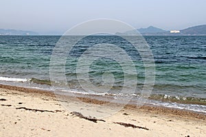 beach at a tombolo in amanohashidate (japan)