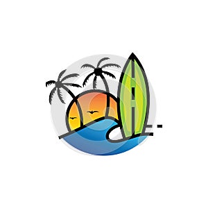 beach tourism logo, abstract vector design illustration, natural colors