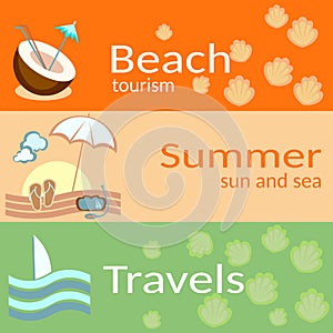 Beach tourism, summer, sun and the sea, travels, vector banners