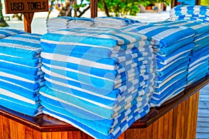 Beach towels by the pool. Relax, spa concept. Maldives