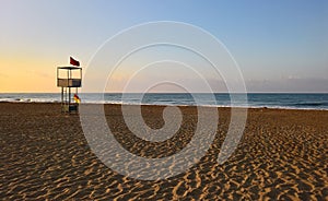 Beach tower for lifeguard inthe early morning