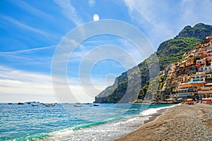 Beach of the town of Positano, Amalfi Coast, Italy