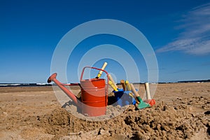 Beach toys in the sandy beach