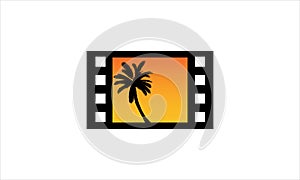 Beach Tree Film Strip icon Logo vector template illustration