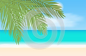 Beach and tropical sea landscape. Vector illustration.