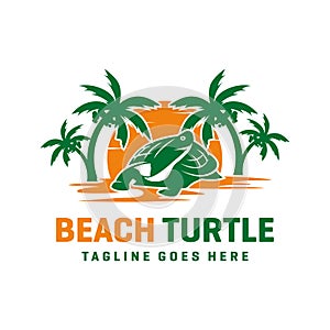 Beach turtle logo design template