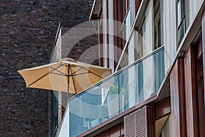 Beach umbrella on an apartment patio