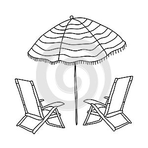 beach umbrella and beach chairs