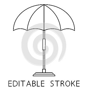 Beach Umbrella. Beach or pool umbrella linear icon. Thin line illustration. Contour symbol. The symbol of a holiday by the sea.
