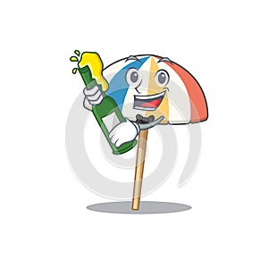 Beach umbrella with bottle of beer mascot cartoon style