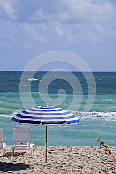 Beach umbrella and chair