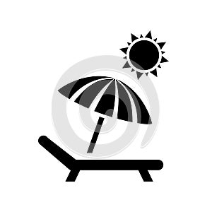 Beach umbrella and chair icon isolated, sunbed and umbrella, sea, icon for vacationers on ocean Ã¢â¬â vector photo