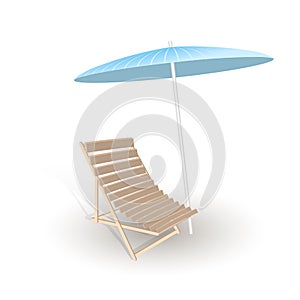 Beach umbrella with deck chairs
