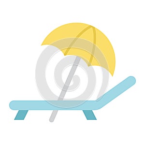 Beach umbrella with deckchair flat icon, Travel