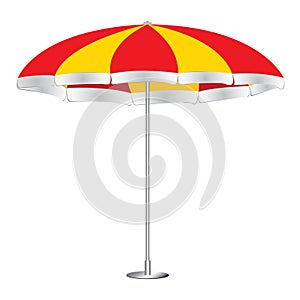 Beach umbrella isolated on white background. Red and yellow Umbrella.