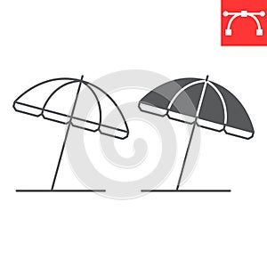 Beach umbrella line and glyph icon