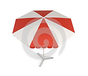 Beach umbrella with red stripes. 3d illustration.