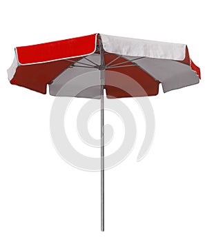 Beach umbrella with red and white stripes