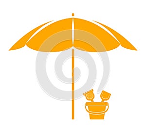 Beach umbrella and sand bucket