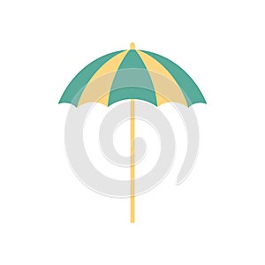 Beach umbrella summer travel vacation sunshade striped accessory 80s retro icon vector flat